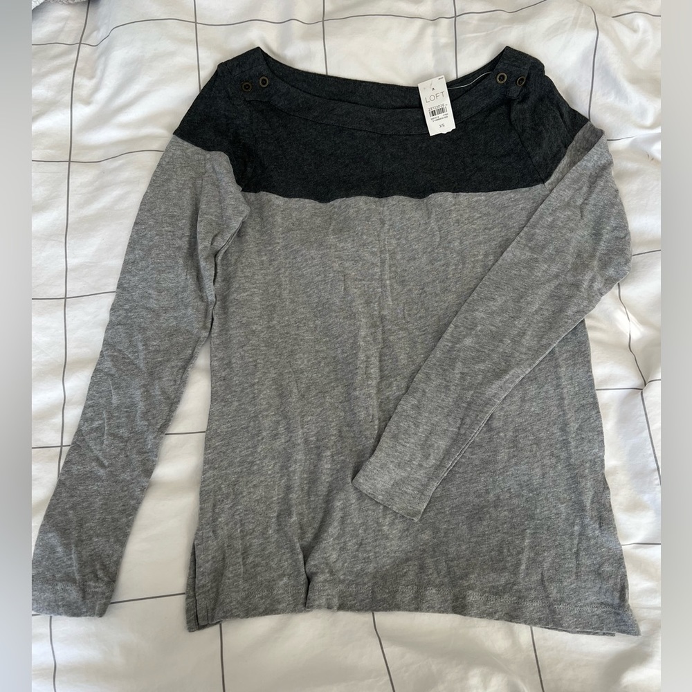 Loft Grey Colorblock Long-Sleeve Shirt